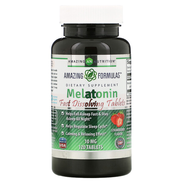 Мелатонин, клубника, 10 мг, 120 таблеток Amazing Nutrition