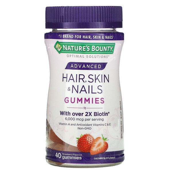 Advanced Hair, Skin & Nails Gummies (Жевательные конфеты), Strawberry, 40 Gummies Nature's Bounty