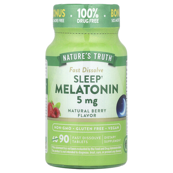 Melatonin, Natural Berry, 5 mg, 90 Fast Dissolve Tablets (Таблетки) Nature's Truth