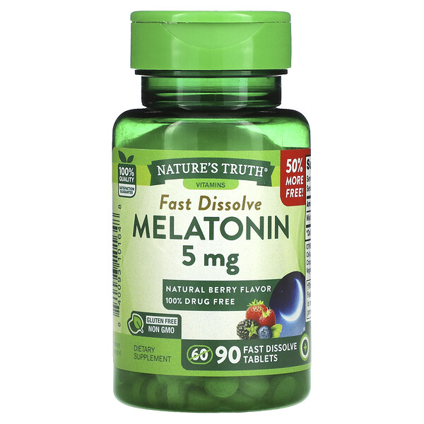 Мелатонин, натуральные ягоды, 5 мг, 90 быстрорастворимых таблеток Nature's Truth