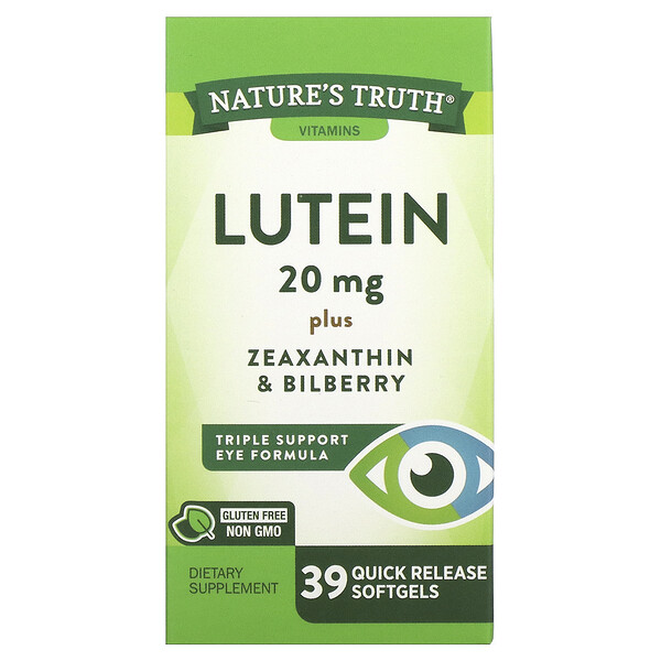 Лютеин плюс зеаксантин и черника, 20 мг, 39 мягких капсул с быстрым высвобождением Nature's Truth