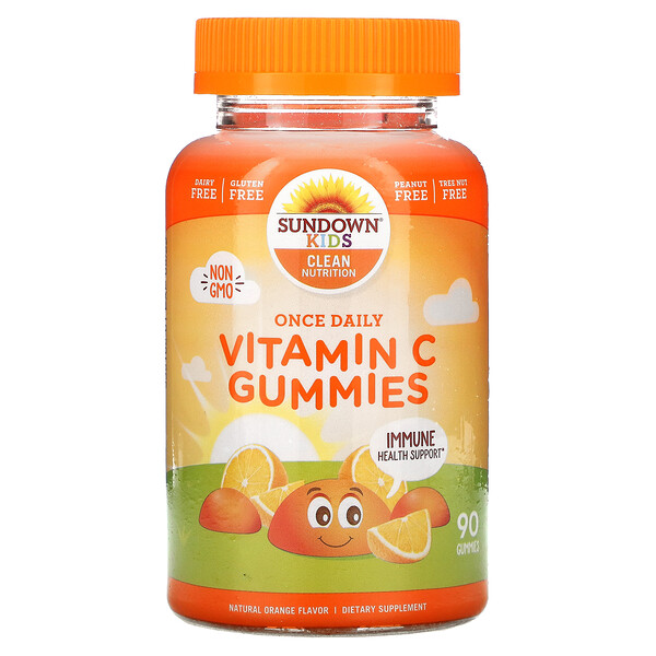 Жевательные конфеты с витамином С, натуральный апельсин, 90 жевательных таблеток один раз в день Sundown Naturals Kids