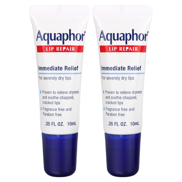 Lip Repair, Немедленное облегчение, без запаха, 2 тюбика по 0,35 ж. унц. (10 мл) каждый Aquaphor