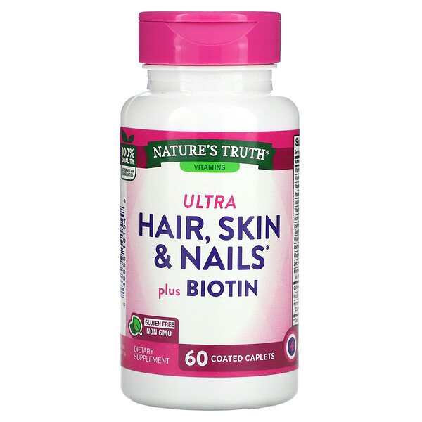 Ultra Hair, Skin & Nails Plus Biotin, 60 капсул в оболочке Nature's Truth