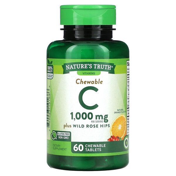 Жевательные таблетки с витамином С и шиповником, натуральный апельсин, 500 мг, 60 жевательных таблеток Nature's Truth