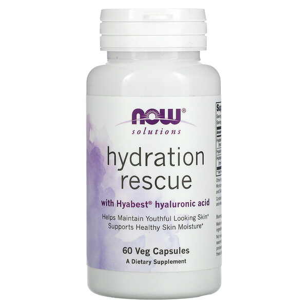 Solutions, Hydration Rescue с гиалуроновой кислотой Hyabest, 60 растительных капсул NOW Foods