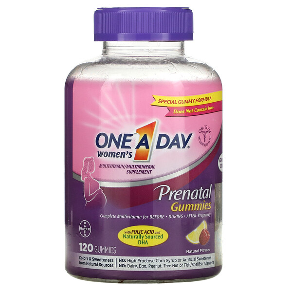Женские жевательные конфеты для беременных с фолиевой кислотой и ДГК, мультивитаминная/мультиминеральная добавка, 120 жевательных таблеток One-A-Day