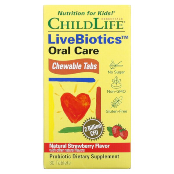 LiveBiotics, Уход за полостью рта, натуральная клубника, 2 миллиарда КОЕ, 30 жевательных таблеток ChildLife