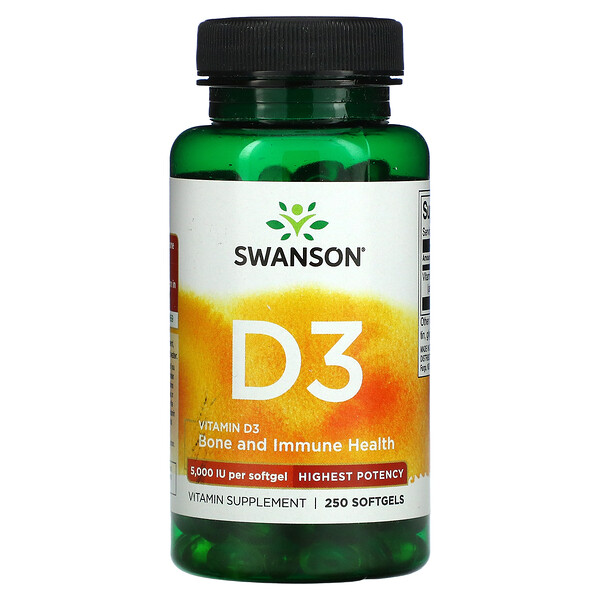 Витамин D3 для поддержки костей и иммунитета - 5000 МЕ - 250 мягких капсул - Swanson Swanson