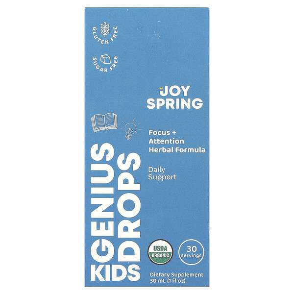 Kids Genius Drops, Фокус + Внимание, 1 жидкая унция (30 мл) JoySpring