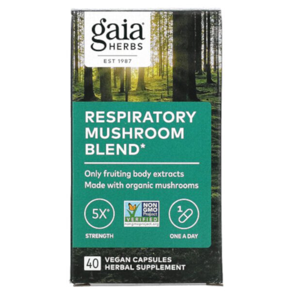 Смесь респираторных грибов, 40 веганских капсул Gaia Herbs