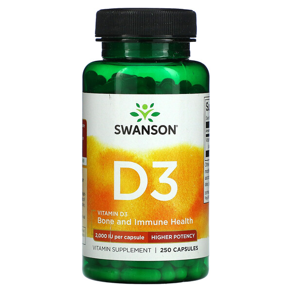 Витамин D3, Высокая мощность - 2000 МЕ - 250 капсул - Swanson Swanson