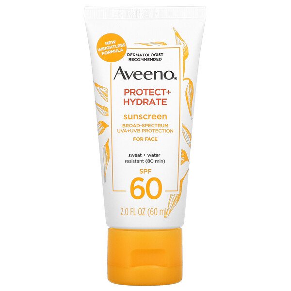 Protect + Hydrate, солнцезащитный крем, для лица, SPF 60, 2 жидких унции (60 мл) Aveeno