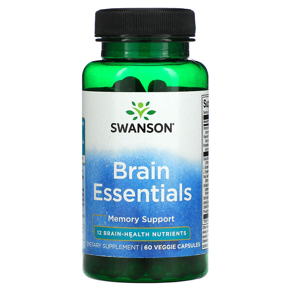Brain Essentials, Поддержка памяти - 60 растительных капсул - Swanson Swanson