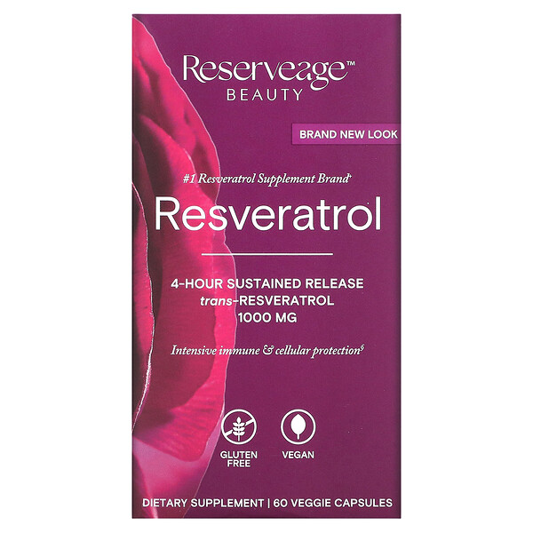 Ресвератрол с транс-ресвератролом, 500 мг, 60 растительных капсул ReserveAge Nutrition
