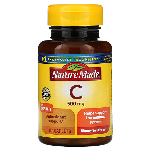 Vitamin C with Rose Hips, 500 mg, 130 Caplets Nature Made