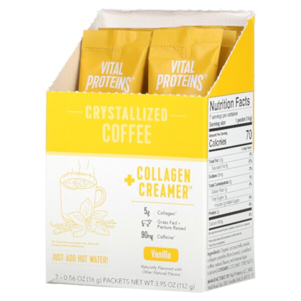 Crystallized Coffee + Collagen Creamer, ваниль, 7 пакетиков по 0,56 унции (16 г) каждый VITAL PROTEINS