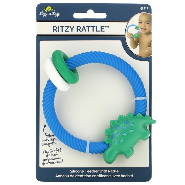 Ritzy Rattle, Силиконовый прорезыватель с погремушкой, от 3 месяцев, динозавр, 1 прорезыватель Itzy Ritzy