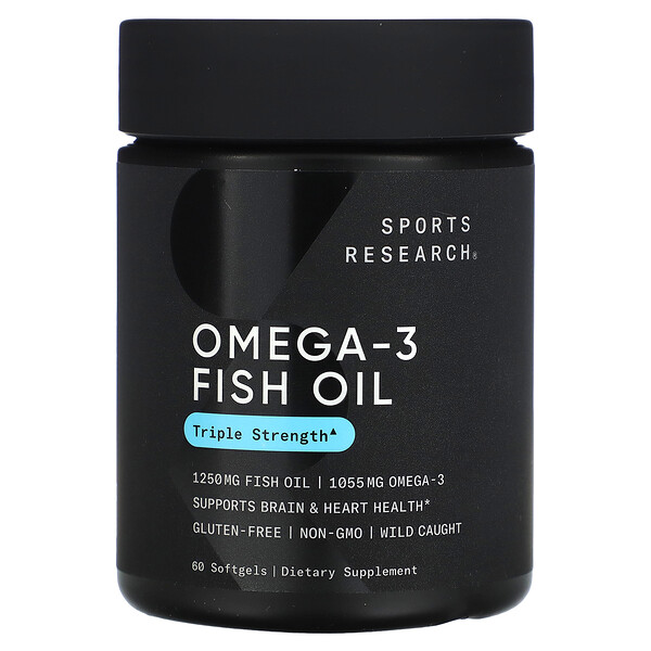 Омега-3 рыбий жир, тройная сила, 1250 мг, 60 мягких таблеток Sports Research