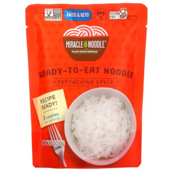 Готовая к употреблению лапша, феттучини, 7 унций (200 г) Miracle Noodle