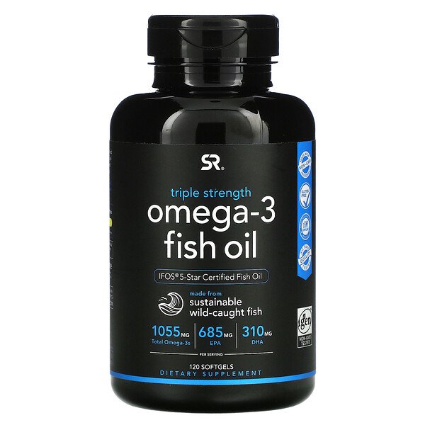 Омега-3 рыбий жир, тройная сила, 1250 мг, 120 мягких таблеток Sports Research