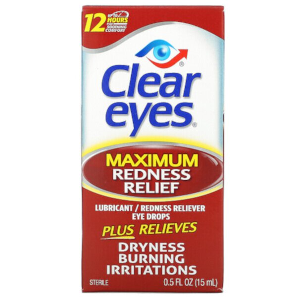 Maximum Redness Relief, Глазные капли, смазывающие/снимающие покраснение, 0,5 ж. унц. (15 мл) Clear Eyes