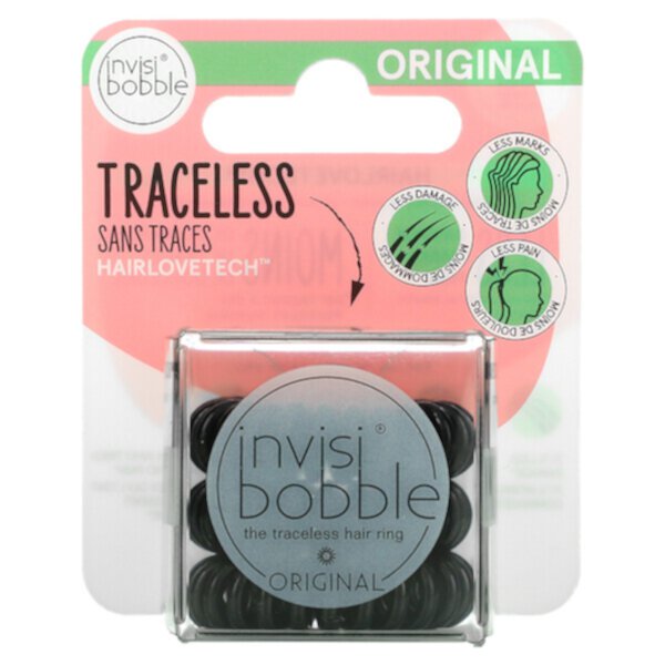 Original, Кольцо для волос без следов, True Black, 3 шт. в упаковке Invisibobble