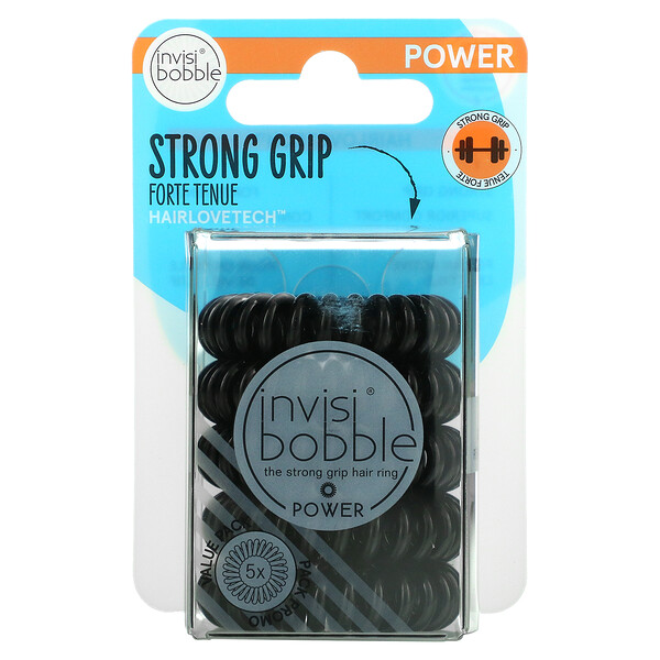 Power, Кольцо для волос Strong Grip, True Black, 5 шт. в упаковке Invisibobble