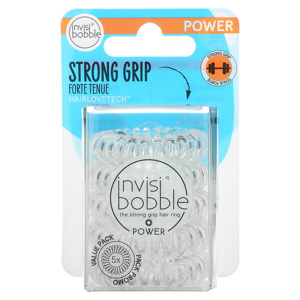 Power, Кольцо для волос Strong Grip, кристально чистое, 5 шт. в упаковке Invisibobble
