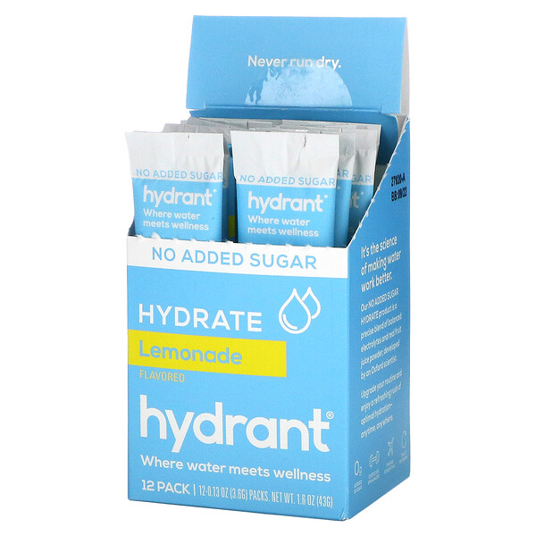 Electrolyte Drink Mix, лимонад, 12 упаковок по 0,13 унции (3,6 г) каждая HYDRANT