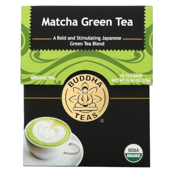 Органический травяной чай, зеленый маття, 18 чайных пакетиков, 0,95 унции (27 г) Buddha Teas