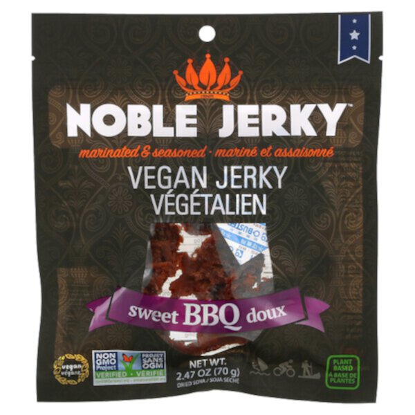 Vegan Jerky, Sweet BBQ Doux, 2,47 унции (70 г) Noble Jerky