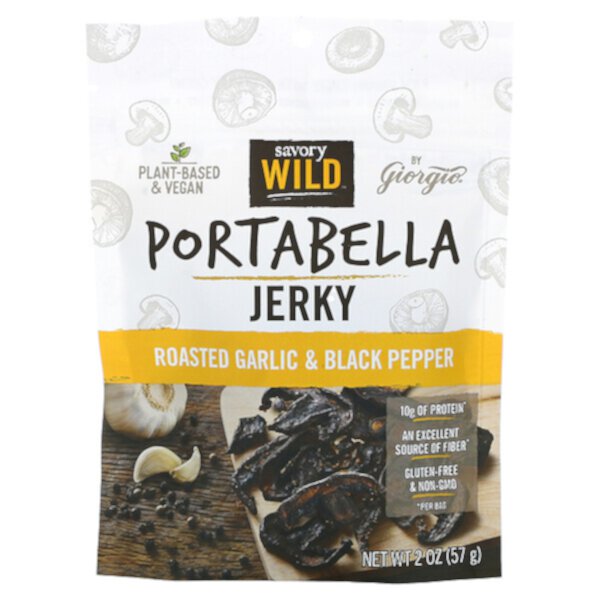 Portabella Jerky, жареный чеснок и черный перец, 2 унции (57 г) Savory Wild