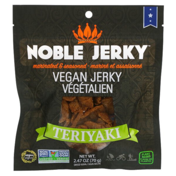 Vegan Jerky, Терияки, 2,47 унции (70 г) Noble Jerky