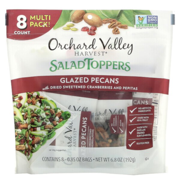 Salad Toppers, Глазированные орехи пекан с сушеной подслащенной клюквой и тыквенными семечками, 8 пакетов, 6,8 унций (192 г) Orchard Valley Harvest