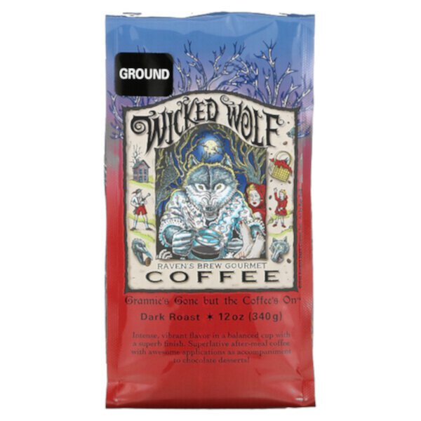 Кофе Wicked Wolf, молотый, темной обжарки, 12 унций (340 г) Raven's Brew Coffee
