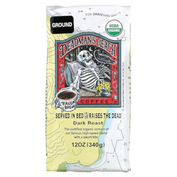 Органический кофе Deadman's Reach, молотый, темной обжарки, 12 унций (340 г) Raven's Brew Coffee