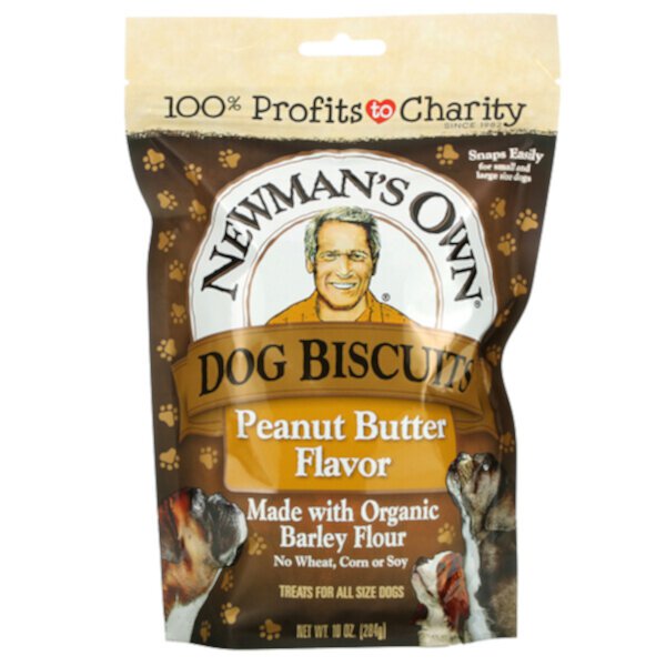 Dog Biscuits, Собаки всех размеров, арахисовое масло, 10 унций (284 г) Newman's Own Organics