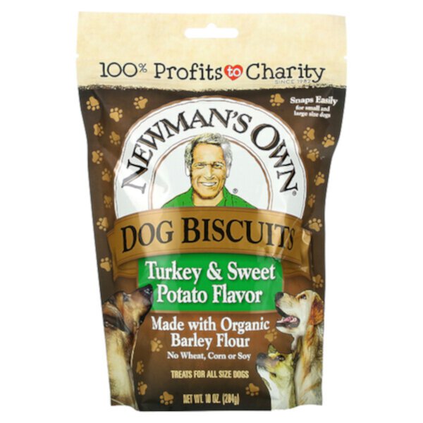 Dog Biscuits, Собаки всех размеров, индейка и сладкий картофель, 10 унций (284 г) Newman's Own Organics