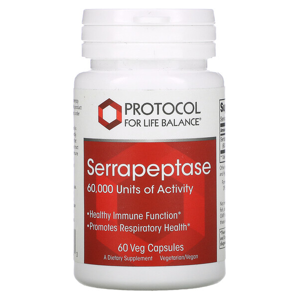 Серрапептаза, 60 000, 60 растительных капсул Protocol for Life Balance