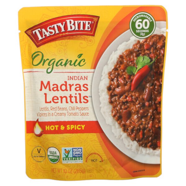 Органическая индийская чечевица из Мадраса, острая и пряная, 10 унций (285 г) Tasty Bite