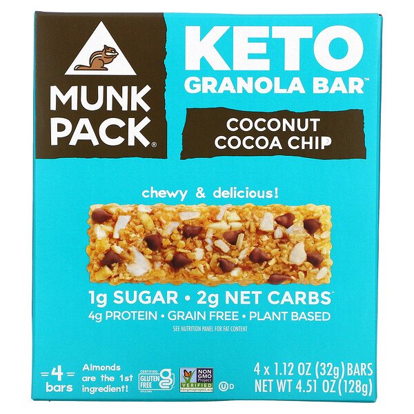 Keto Granola Bar, Кокосовая стружка с какао, 4 батончика, 1,12 унции (32 г) каждый Munk Pack
