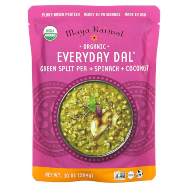 Organic Everyday Dal, Зеленый горошек + шпинат + кокос, 10 унций (284 г) Maya Kaimal