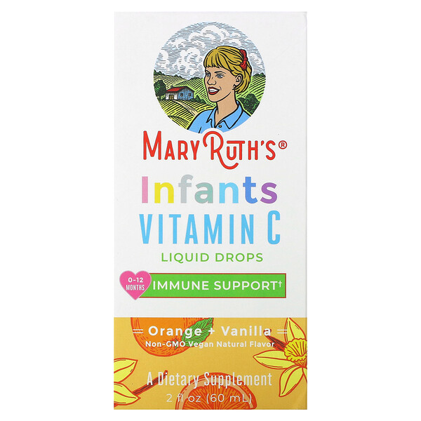 Жидкие капли с витамином С для младенцев, 0–12 месяцев, апельсин + ваниль, 2 жидких унции (60 мл) MaryRuth Organics