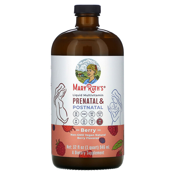 Жидкие мультивитамины для беременных и послеродовых, ягоды, 32 жидких унции (946 мл) MaryRuth's