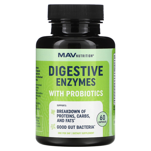 Пищеварительные ферменты с мощными пробиотическими штаммами, 60 растительных капсул MAV Nutrition