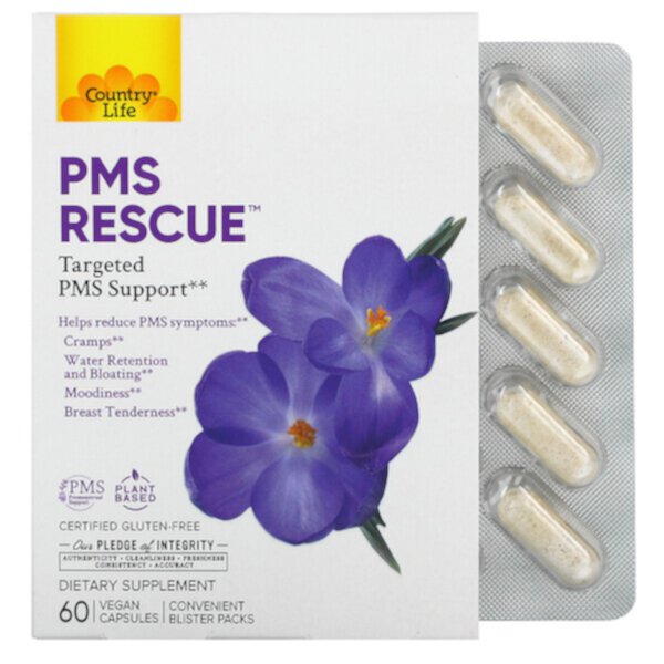 PMS Rescue, Целенаправленная поддержка ПМС, 60 веганских капсул Country Life