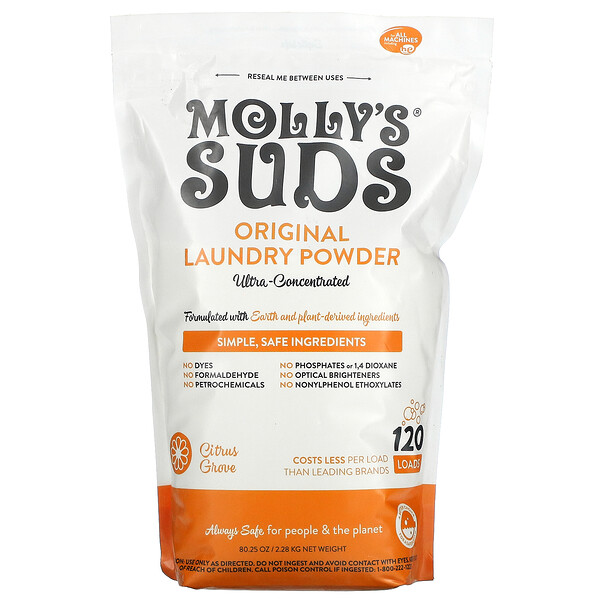 Оригинальный стиральный порошок, Citrus Grove, 80,25 унций (2,28 кг) Molly's Suds