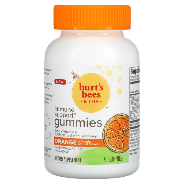 Kids, Жевательные конфеты для поддержки иммунитета, апельсин, 30 жевательных конфет BURT'S BEES