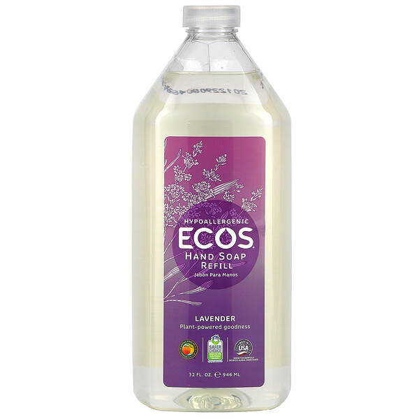 Ecos, Сменный блок мыла для рук, лаванда, 32 жидких унции (946 мл) Earth Friendly Products